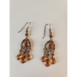 Liz Claiborn Pierced Ear Green Blue and Amber rhinestone Chandelier Earrings